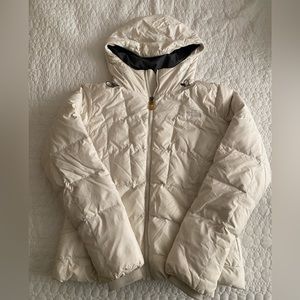 NORTH FACE ivory white hooded puffer jacket
